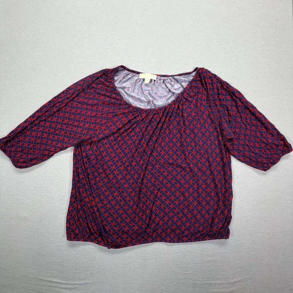 Michael Kors Blouse Women 2X Good Navy Red Geometric Rope Print Blouson Top